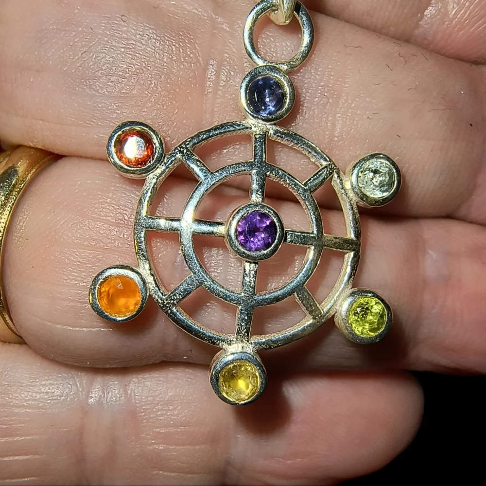 Seven Gemstone Meditation Chakra Pendant & Chain in Sterling Silver
